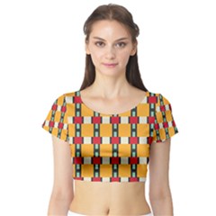 Rectangles And Squares Pattern Short Sleeve Crop Top