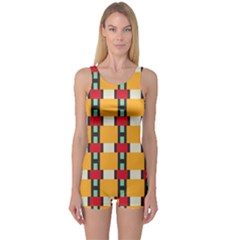 Rectangles And Squares Pattern Women s Boyleg One Piece Swimsuit