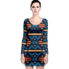 Rhombus  Circles And Waves Pattern Long Sleeve Bodycon Dress