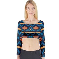 Rhombus  Circles And Waves Pattern Long Sleeve Crop Top