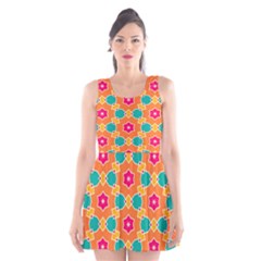 Pink Flowers Pattern Scoop Neck Skater Dress