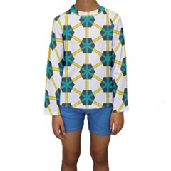 Blue Stars And Honeycomb Pattern  Kid s Long Sleeve Swimwear