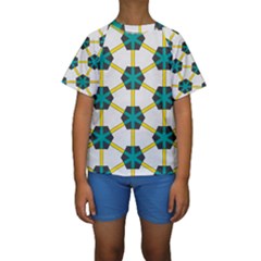 Blue Stars And Honeycomb Pattern  Kid s Short Sleeve Swimwear