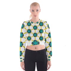 Blue Stars And Honeycomb Pattern   Women s Cropped Sweatshirt by LalyLauraFLM