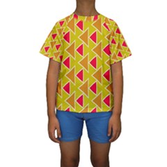 Red Brown Triangles Pattern  Kid s Short Sleeve Swimwear