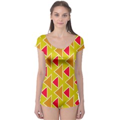 Red Brown Triangles Pattern Boyleg Leotard (ladies)