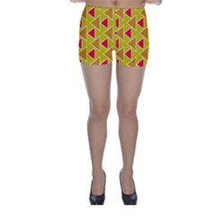 Red Brown Triangles Pattern Skinny Shorts