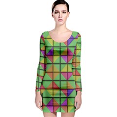 3d Rhombus Pattern Long Sleeve Bodycon Dress