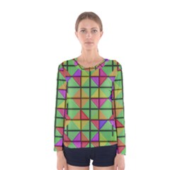 3d Rhombus Pattern Women Long Sleeve T-shirt