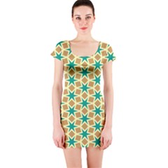 Stars And Squares Pattern Short Sleeve Bodycon Dress