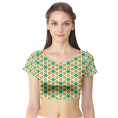 Stars And Squares Pattern Short Sleeve Crop Top