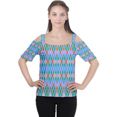 Pastel Rhombus Patternwomen s Cutout Shoulder Tee