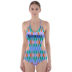 Pastel Rhombus Patterncut-out One Piece Swimsuit