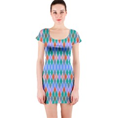 Pastel Rhombus Patternshort Sleeve Bodycon Dress