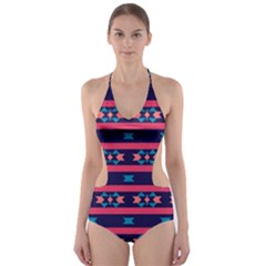 Stripes And Other Shapes Pattern Cut-out One Piece Swimsuit