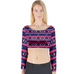 Stripes And Other Shapes Pattern Long Sleeve Crop Top