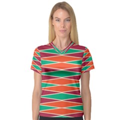 Distorted Rhombus Pattern Women s V-neck Sport Mesh Tee