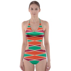 Distorted Rhombus Pattern Cut-out One Piece Swimsuit