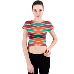 Distorted Rhombus Pattern Crew Neck Crop Top