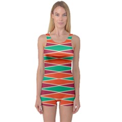 Distorted Rhombus Pattern Women s Boyleg One Piece Swimsuit