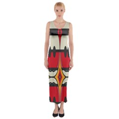 Rhombus Ovals And Stripes Fitted Maxi Dress