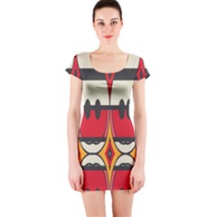 Rhombus Ovals And Stripes Short Sleeve Bodycon Dress