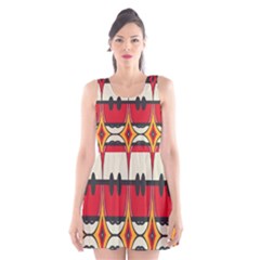 Rhombus Ovals And Stripes Scoop Neck Skater Dress