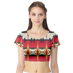 Rhombus Ovals And Stripes Short Sleeve Crop Top