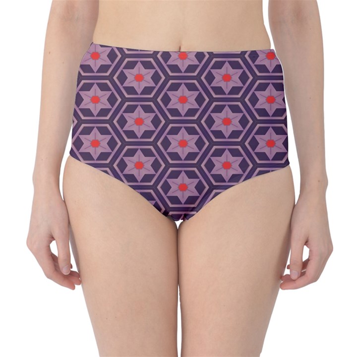 Flowers and honeycomb pattern High-Waist Bikini Bottoms