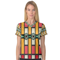 Rhombus And Stripes Pattern Women s V-neck Sport Mesh Tee