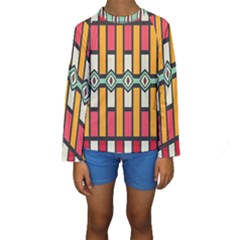 Rhombus And Stripes Pattern  Kid s Long Sleeve Swimwear