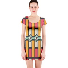 Rhombus And Stripes Pattern Short Sleeve Bodycon Dress by LalyLauraFLM