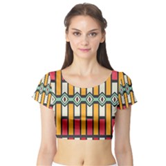 Rhombus And Stripes Pattern Short Sleeve Crop Top by LalyLauraFLM