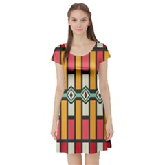 Rhombus And Stripes Pattern Short Sleeve Skater Dress by LalyLauraFLM