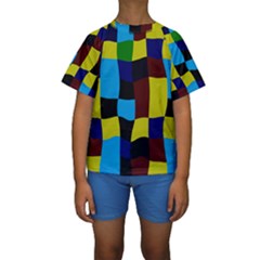 Distorted Squares In Retro Colors  Kid s Short Sleeve Swimwear