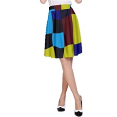 Distorted Squares In Retro Colors A-line Skirt by LalyLauraFLM