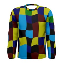 Distorted Squares In Retro Colors Men Long Sleeve T-shirt by LalyLauraFLM