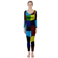 Distorted Squares In Retro Colors  Long Sleeve Catsuit