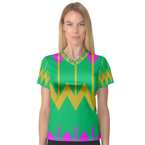 Chevrons Women s V-neck Sport Mesh Tee by LalyLauraFLM