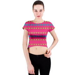 Hearts And Rhombus Pattern Crew Neck Crop Top