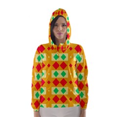 Green Red Yellow Rhombus Pattern Hooded Wind Breaker (women)