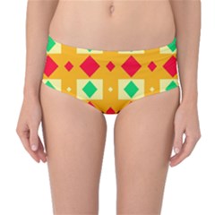 Green Red Yellow Rhombus Pattern Mid-waist Bikini Bottoms