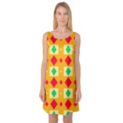 Green Red Yellow Rhombus Pattern Sleeveless Satin Nightdress