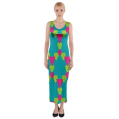 Triangles Honeycombs And Other Shapes Pattern Fitted Maxi Dress