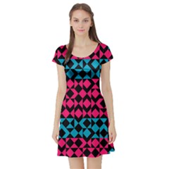 Rhombus And Trianglesshort Sleeve Skater Dress by LalyLauraFLM