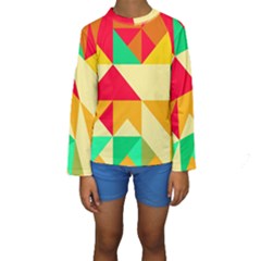 Retro Colors Shapes  Kid s Long Sleeve Swimwear