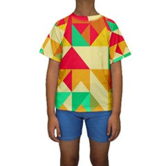 Retro Colors Shapes  Kid s Short Sleeve Swimwear