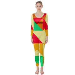 Retro Colors Shapes  Long Sleeve Catsuit