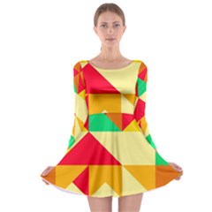 Retro Colors Shapes Long Sleeve Skater Dress