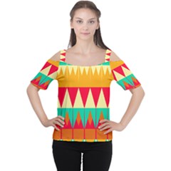 Triangles And Other Retro Colors Shapes Women s Cutout Shoulder Tee